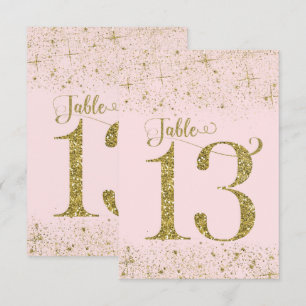 Invitation Nombres de table Pailletés Rose Doré Numéro 13