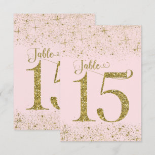 Invitation Nombres de table Pailletés Rose Foncé Or Numéro 15