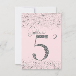 Invitation Nombres de Table Rose Pâle Paillettes Argentées Nu
