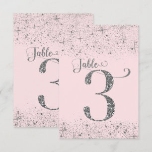 Invitation Nombres de table rose poudré argenté scintillant N