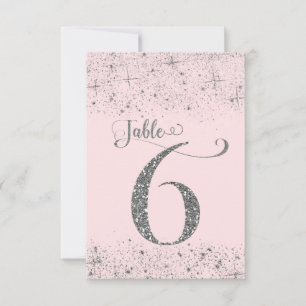 Invitation Nombres de table rose poudré avec paillettes argen