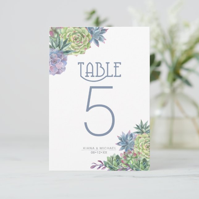 Invitation Nombres de table Succulents et Sparkle Bleu ID515 (Debout devant)