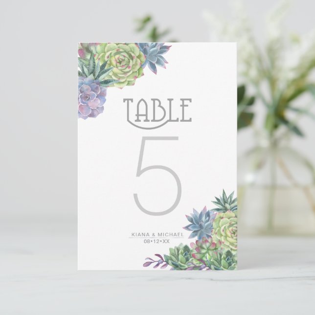 Invitation Nombres de table Succulents et Sparkle Vert ID515 (Debout devant)