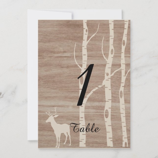 Invitation Nombres de tables de mariage avec bouleaux rustiqu (Devant)