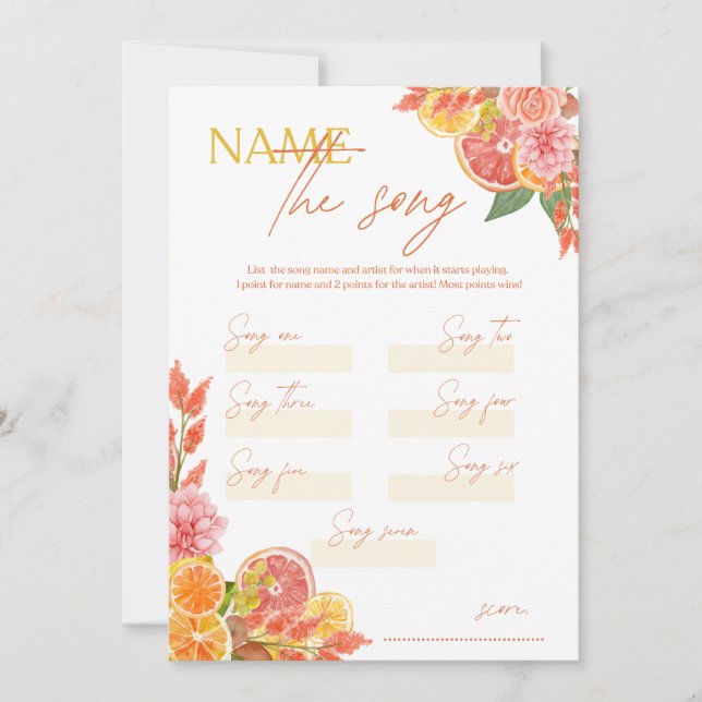 Invitation Nommez cette chanson de Citrus Jeu de Baby Shower  (Devant)