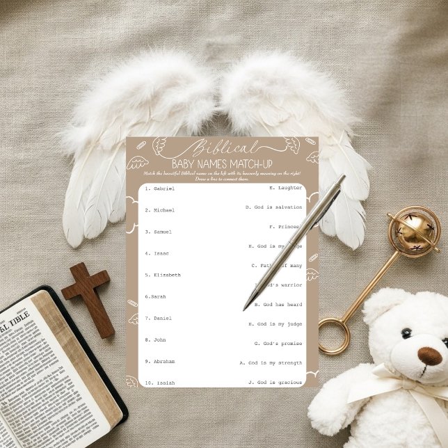 Invitation Noms Bibliques Bébé Beige Céleste Correspondance (Heavenly Beige Biblical Baby Names Match-Up)