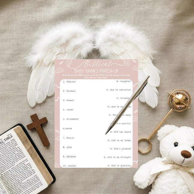 Invitation Noms bibliques pour bébé rose céleste assortis (Heavenly Pink Biblical Baby Names Match-Up)