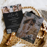 Invitation Noms calligraphie noir 4 photo tout en un mariage<br><div class="desc">Une invitation de mariage moderne, chic et élégante avec des noms de script avec une calligraphie manuscrite en noir et blanc avec une couverture noire à l'avant pour ajouter votre photo et 3 autres photos à l'arrière. Un tout moderne en un seul faire-part de mariage avec rsvp, détails, hébergement et...</div>