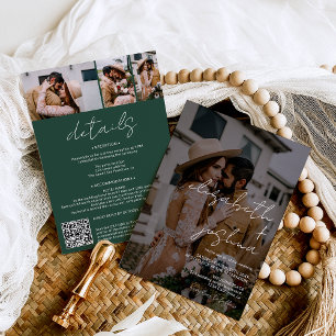 Invitation Noms calligraphie vert 4 photo tout en un mariage