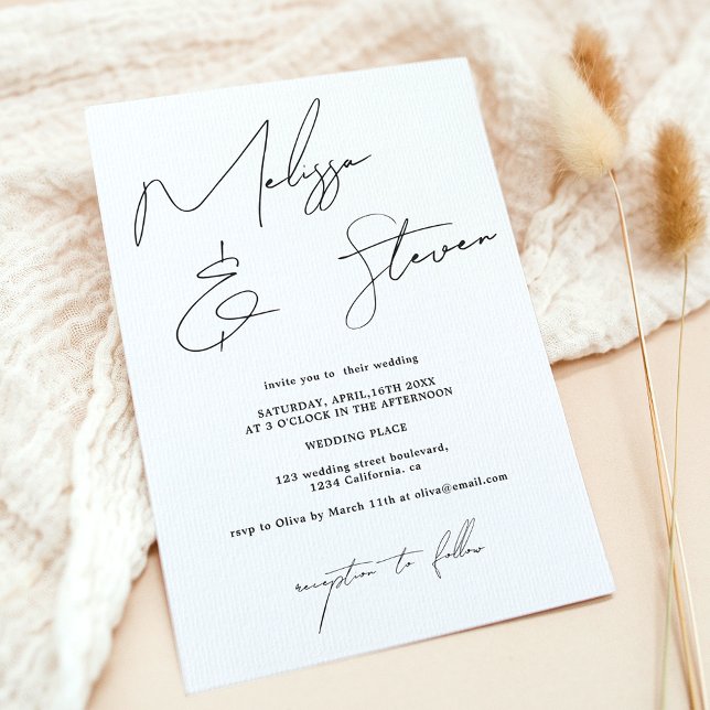 Invitation Noms chics script calligraphie noir mariage (Chic names script calligraphy black wedding invitation)