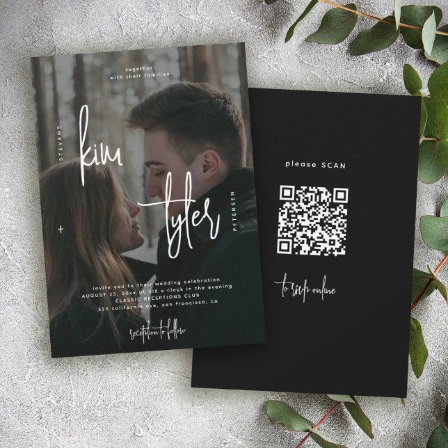 Invitation Noms de photo QR CODE moderne script mariage (Créateur téléchargé)