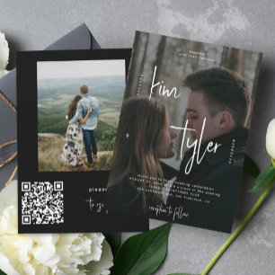 Invitation Noms de script CODE QR moderne 2 photos mariage