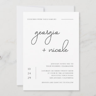 Invitation Noms de script manuscrits Mariage noir et blanc