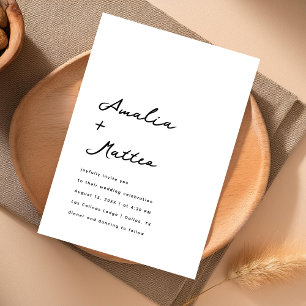 Invitation Noms de script minimaliste Nettoyer le Mariage bla