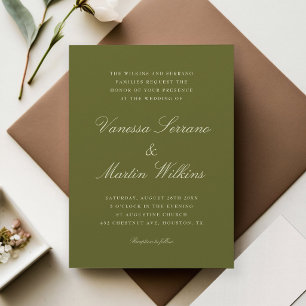 Invitation Noms de script vert olive classique Mariage