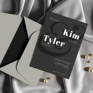 Invitation Noms de typographie en gras noir et blanc mariage