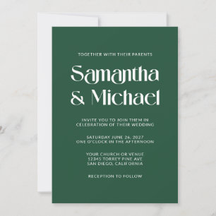 Invitation Noms Décoratifs Deep Pine et Blanc Mariage