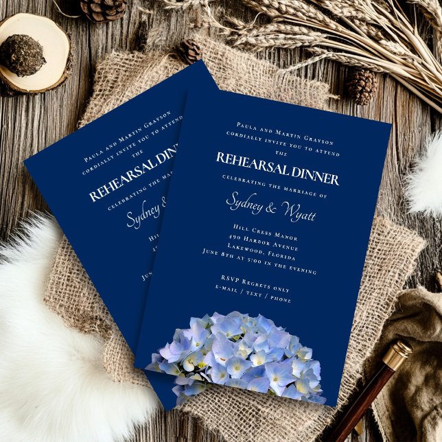 Invitation Noms des hôtes du dîner de répétition Blue Hydrang (Créateur téléchargé)