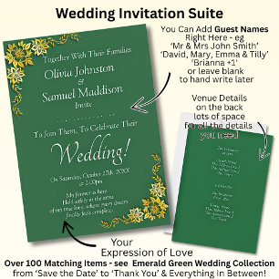 Invitation Noms des invités, mariage vert émeraude et or