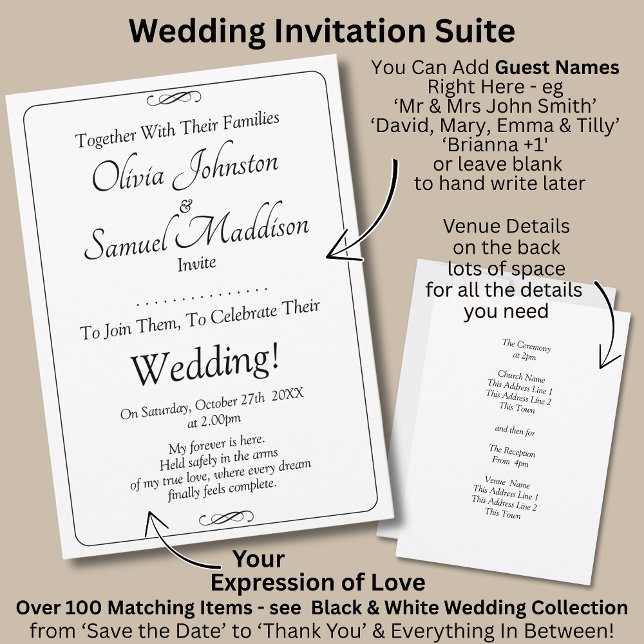 Invitation Noms des invités, Noir & Blanc avec défilement inf (Créateur téléchargé)