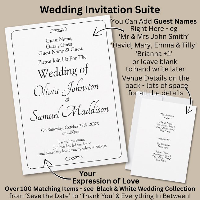 Invitation Noms des invités, Noir & Blanc avec défilement inf (Créateur téléchargé)