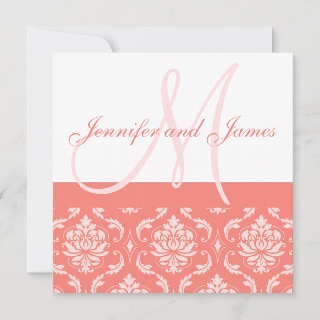 Invitation Noms des monogrammes Corail Damask (Devant)