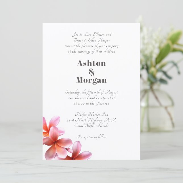 Invitation Noms des parents Mariage Frangipanier rose (Debout devant)