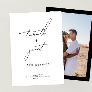 Invitation NOMS ÉLÉGANTS   2 Photo QR Code Enregistrer NOTRE 