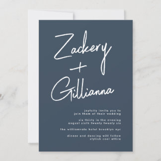 Invitation NOMS Élégants | Mariage bleu de la marine moderne