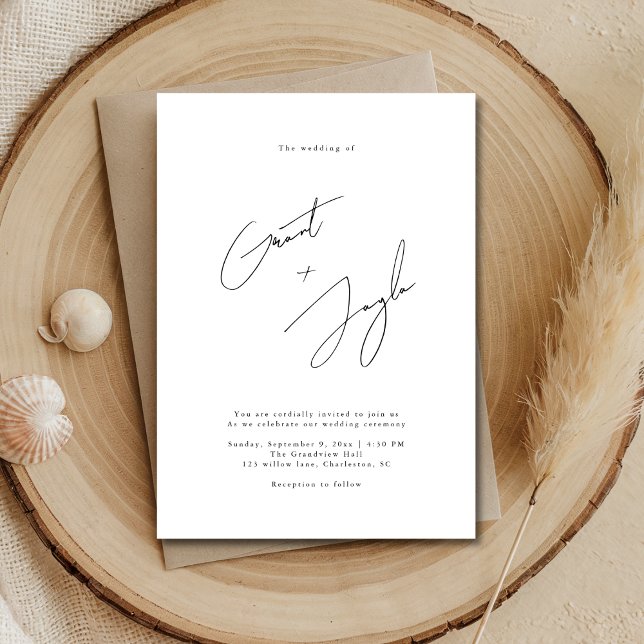 Invitation Noms élégants minimalistes de script Mariage noir (Créateur téléchargé)