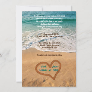 Invitation Noms en coeur sur la plage Mariage
