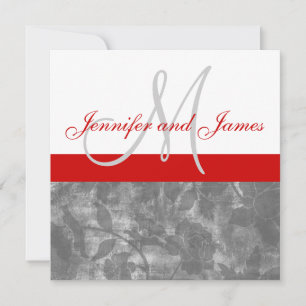Invitation Noms floraux des monogrammes gris-rouge
