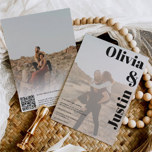 Invitation Noms gras simples 2 photos Code Qr mariage