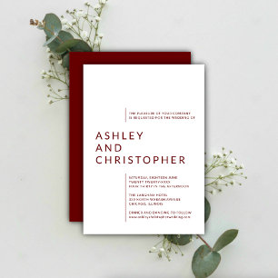 Invitation Noms Isolés Mariage Rouge Rubis Minimaliste