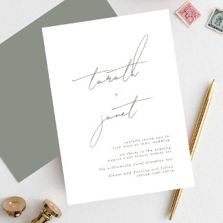 Invitation NOMS Premium | Mariage blanc élégant Sage Green