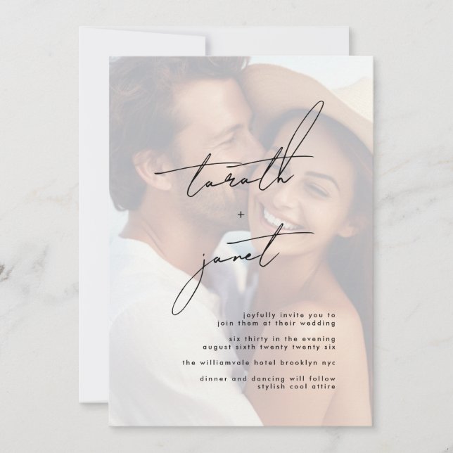 Invitation NOMS Premium Mariage photo noir et blanc élégant (Devant)