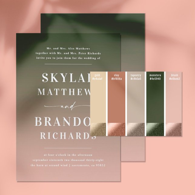 Invitation Noms simples en gras Blush et Mariage Ombre vert (Créateur téléchargé)