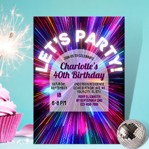 Invitation Non coloré amusant 80s Retro Anniversaire