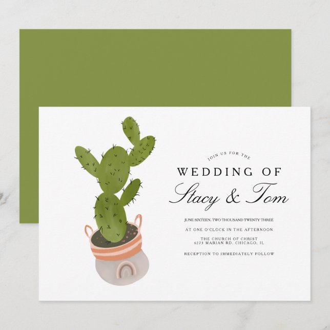 Invitation Nopal Dessiné à la Main Mariage  (Devant / Derrière)