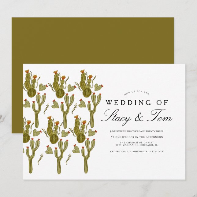 Invitation Nopal peint à la main Mariage de verdure (Devant / Derrière)