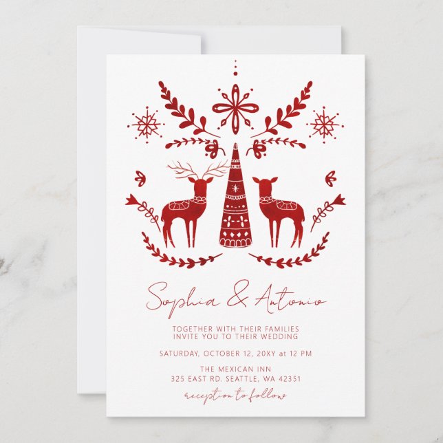 Invitation Nordic Buck and Doe Woodland Mariage d'hiver (Devant)