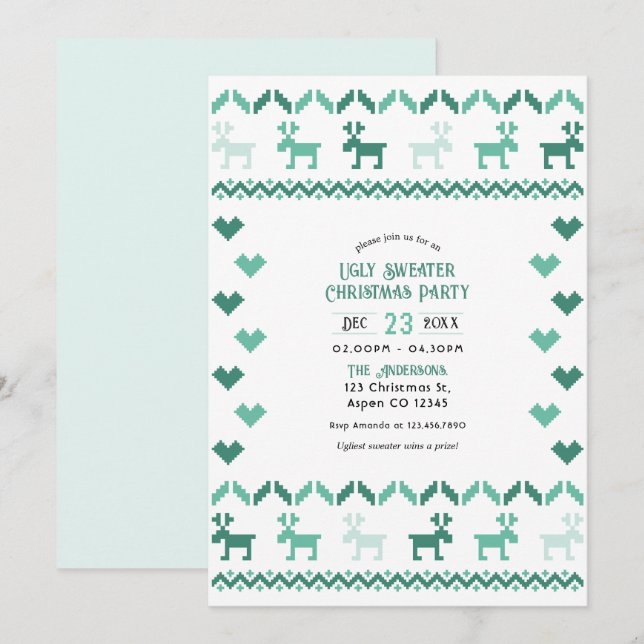Invitation Nordic Mint laide fête de Noël (Devant / Derrière)