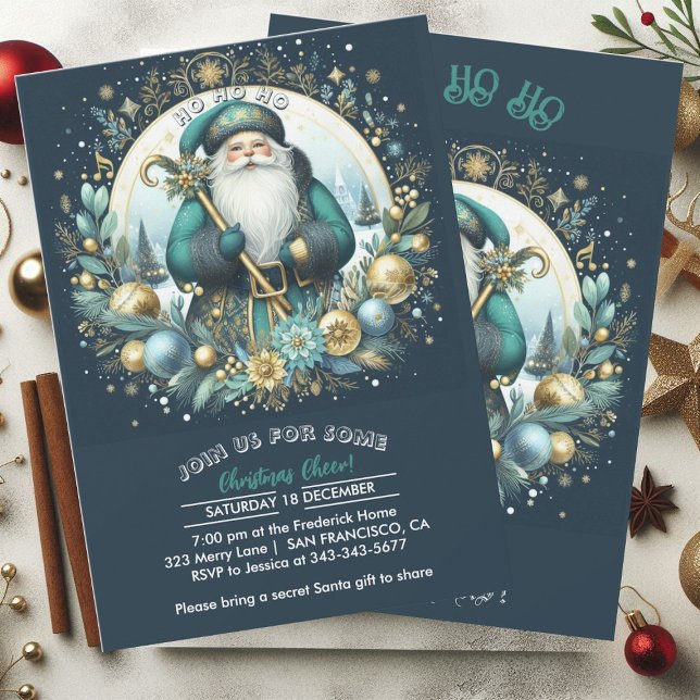 Invitation Nordic Père Noël Ho Ho Ho Snowy Christmas Cheer Pa (Nordic Santa Ho Ho Ho Snowy Christmas Cheer Party Invitation)