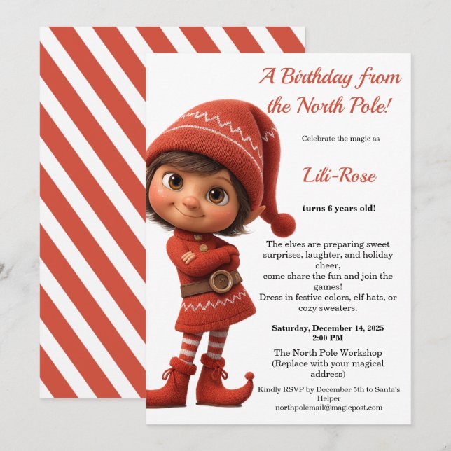 Invitation North Pole Birthday Magic | Enchanted Elf (Devant / Derrière)
