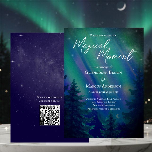 Invitation Northern Lights Forest  QR Code Wedding (Créateur téléchargé)