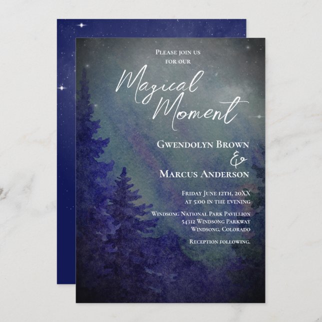 Invitation Northern Lights Forrest Magical Moment Wedding  (Devant / Derrière)