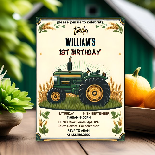 Invitation Nos enfants retro garçon cool tracteur premier 1er (Créateur téléchargé)