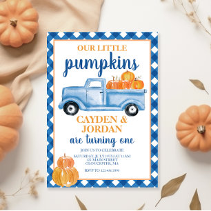 Invitation Nos petits citrouilles jumeaux camion bleu anniver