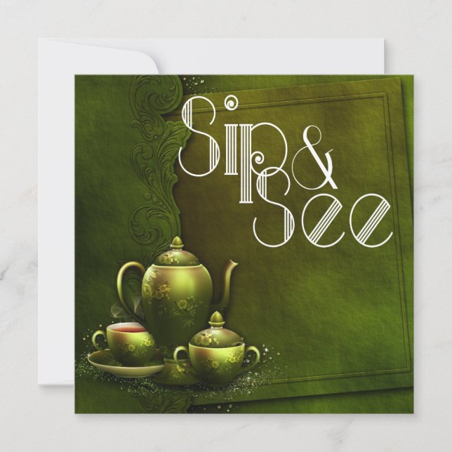 Invitation Nostalgale Thé Forêt Sip et voir Baby shower (Devant)