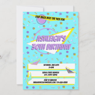 Invitation Nostalgic 90s Motif Throwback fête d'anniversaire